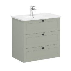 Vitra Root Classic 68931 Lavabo Dolabı, Üç Çekmeceli, 80 Cm, Mat Retro Yeşil, Yuvarlak Lavabolu